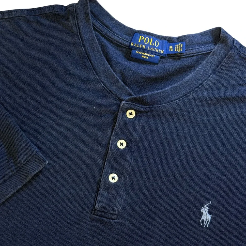 Polo Ralph Lauren Henley Mens XL Navy Blue Short Sleeve Featherweight Mesh Pony